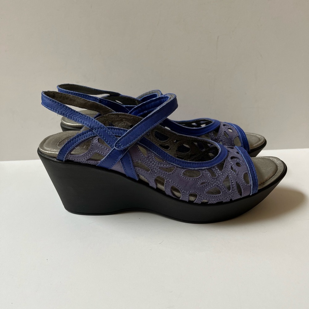 Naot Blue and Black Wedge Sandals